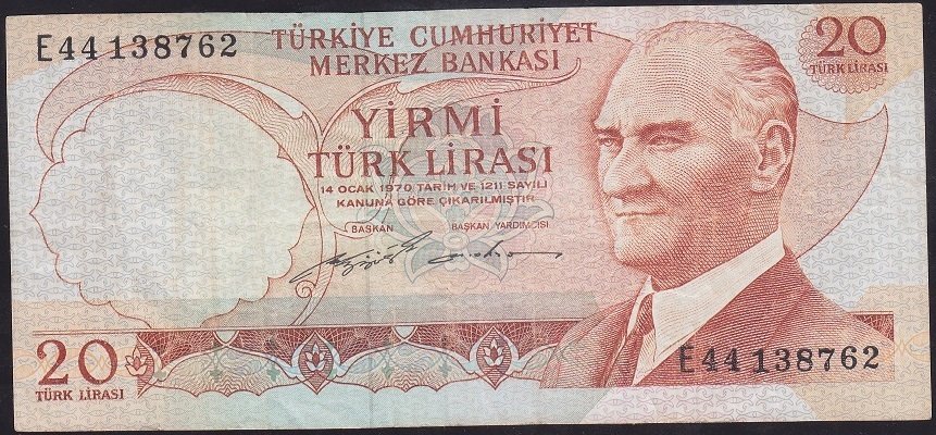 6.EMİSYON 2.TERTİP 20 LİRA E44 138762 ÇOK TEMİZ