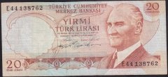 6.EMİSYON 2.TERTİP 20 LİRA E44 138762 ÇOK TEMİZ