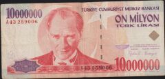 7.Emisyon 10 000 000 Lira A43 259006 Çok Temiz