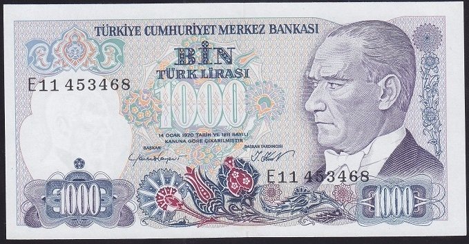 7.EMİSYON 1.TERTİP 1000 LİRA E11 453468 ÇİLALTI ÇİL