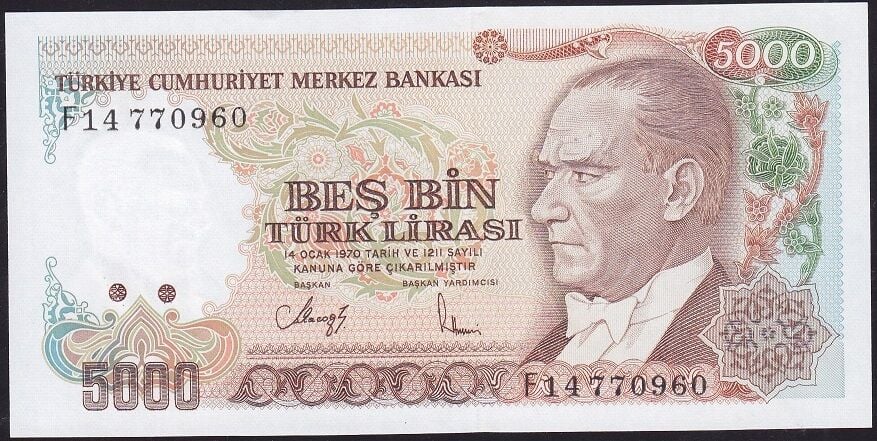 7.Emisyon 3.Tertip 5000 Lira F14 770960 Çilaltı Çil