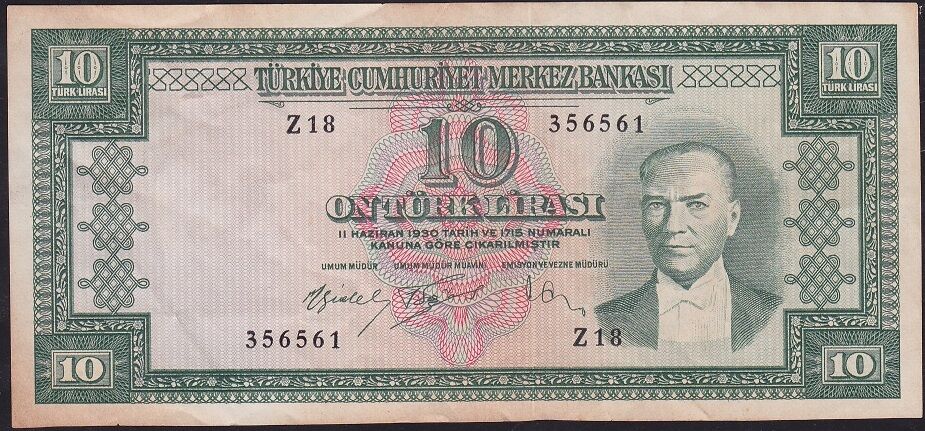 5.Emisyon 4.Tertip 10 Lira Z18 356561 Çok Temiz+
