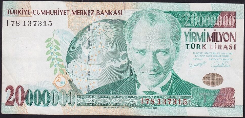 7.Emisyon 20 000 000 Lira I78 137315 Çok Temiz+