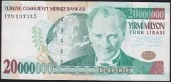 7.Emisyon 20 000 000 Lira I78 137315 Çok Temiz+
