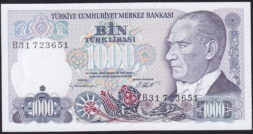 7.Emisyon 1.Tertip 1000 Lira B31 723651 Çil