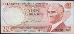 6.Emisyon 2.Tertip 20 Lira C24 000769 Çilaltı