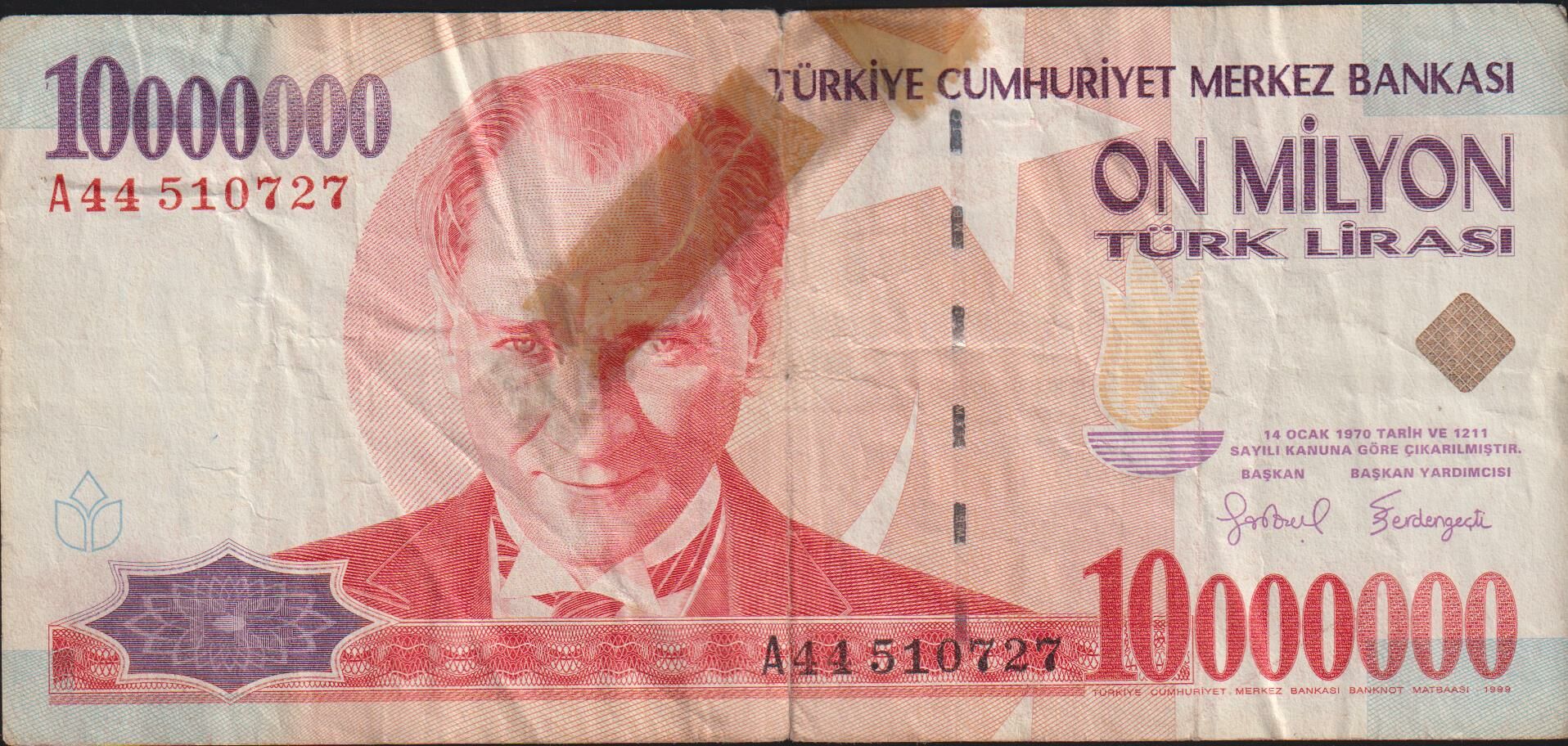 7.Emisyon 10 000 000 Lira A44 510727 Haliyle