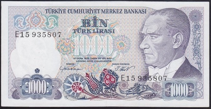 7.EMİSYON 1.TERTİP 1000 LİRA E15 935807 ÇİLALTI ÇİL