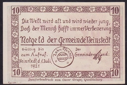 ALMANYA 10 PFENNİNG NOTGELD 1921 ÇİL