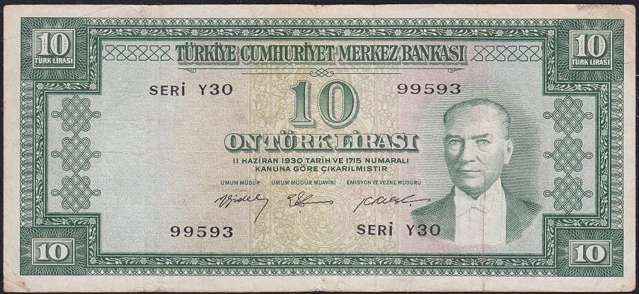 5.Emisyon 3.Tertip 10 Lira Y30 99593 Çok Temiz