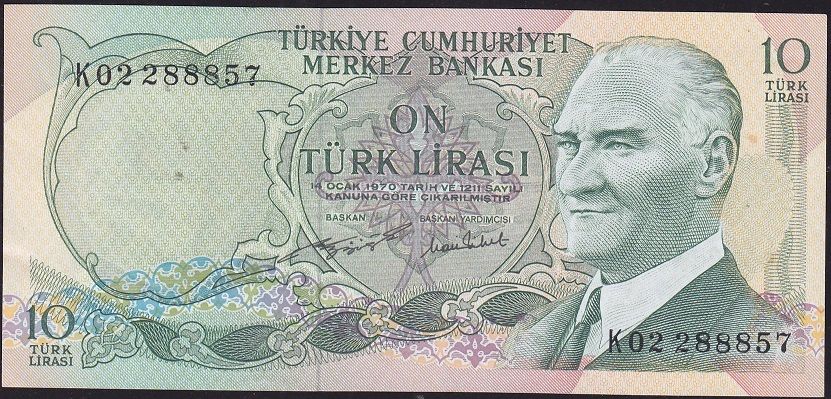 6.Emisyon 2.Tertip 10 Lira K02 288857 Çok Çok Temiz+