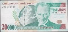 7.Emisyon 20 000 000 Lira J08 648749 Çok Temiz+