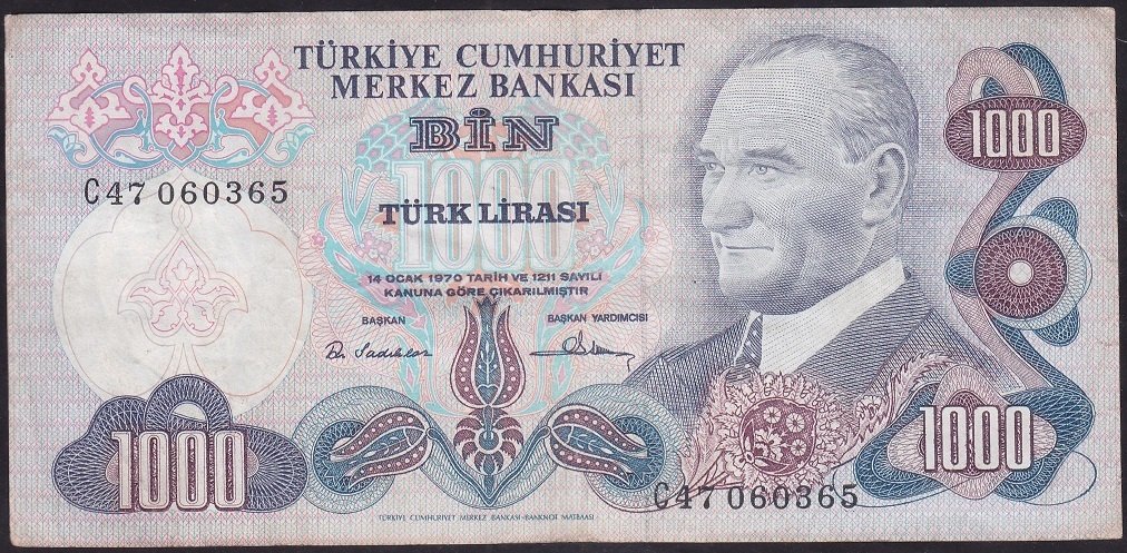 6.EMİSYON 1.TERTİP 1000 LİRA C47 060365 ÇOK TEMİZ +