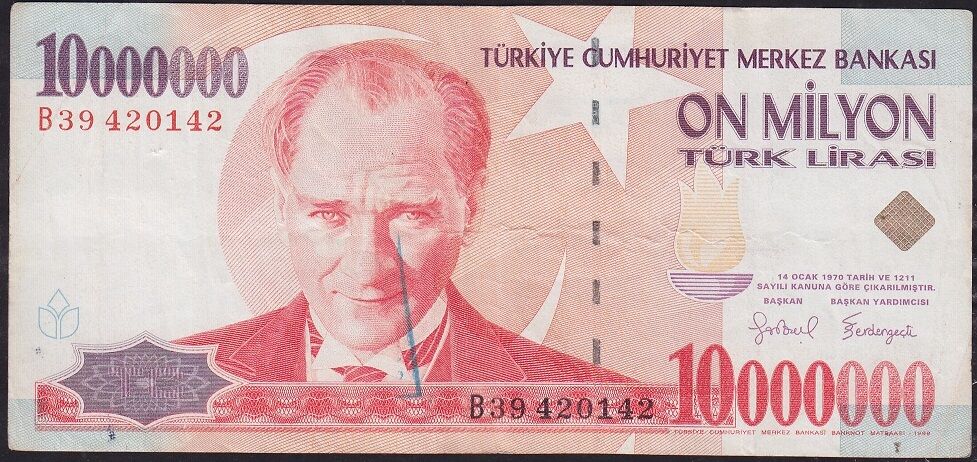 7.Emisyon 10 000 000 Lira B39 420142 Çok Temiz