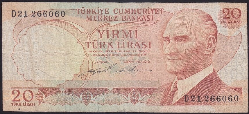 6.EMİSYON 2.TERTİP 20 LİRA D21 266060 ÇOK TEMİZ