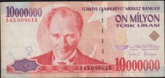 7.Emisyon 10 000 000 Lira A45 099611 Temiz