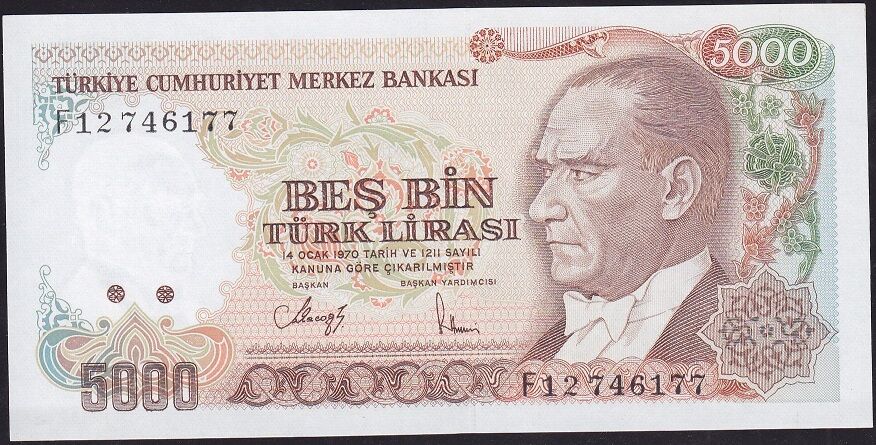 7.Emisyon 3.Tertip 5000 Lira F12 746177 Çilaltı Çil