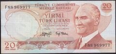 6.Emisyon 3.Tertip 20 Lira F88 969977 Çok Çok Temiz