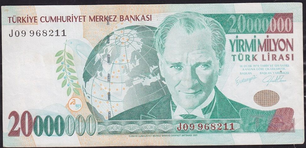 7.Emisyon 20 000 000 Lira J09 968211 Çok Temiz+