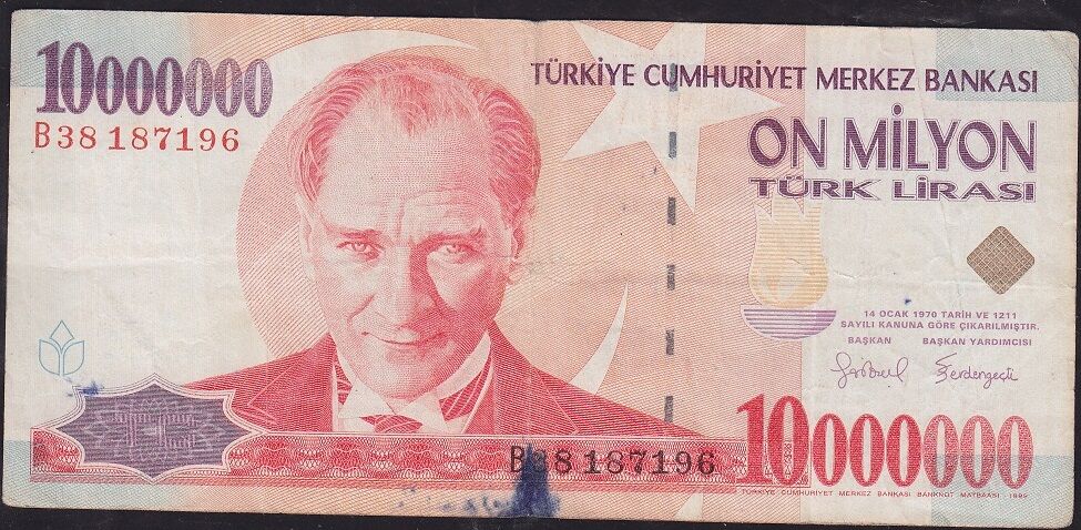 7.Emisyon 10 000 000 Lira B38 187196 Temiz