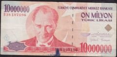 7.Emisyon 10 000 000 Lira B38 187196 Temiz