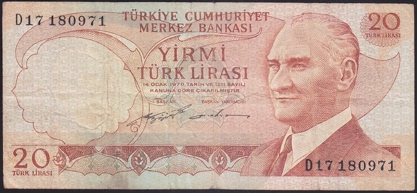6.EMİSYON 2.TERTİP 20 LİRA D17 180971 ÇOK TEMİZ