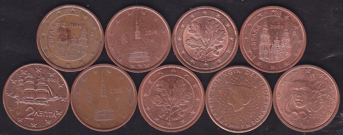 Avrupa 2 Euro Cent 9 Farklı
