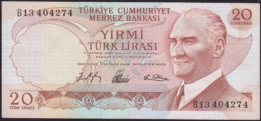 6.Emisyon 1.Tertip 20 Lira B13 404274 Çok Çok Temiz
