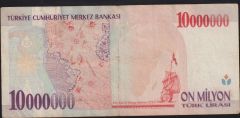 7.Emisyon 10 000 000 Lira A46 148274 Çok Temiz