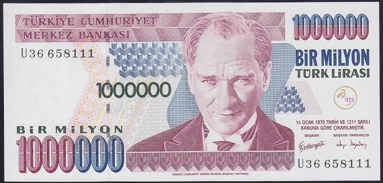 7.EMİSYON 3.TERTİP 1 000 000 LİRA U36 658111 ÇİL