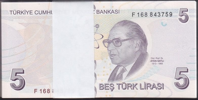 9.Emisyon 6.Tertip 5 Lira Deste (100 Adet) F168 Çil ( Atlamalar Var )