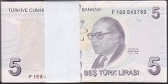 9.Emisyon 6.Tertip 5 Lira Deste (100 Adet) F168 Çil ( Atlamalar Var )