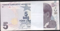 9.Emisyon 6.Tertip 5 Lira Deste (100 Adet) F168 Çil ( Atlamalar Var )