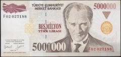 7.Emisyon 5 000 000 Lira F02 027188 Çok Temiz+