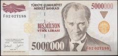 7.Emisyon 5 000 000 Lira F02 027188 Çok Temiz+
