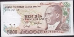 7.Emisyon 3.Tertip 5000 Lira E80 884931 Çok Temiz+