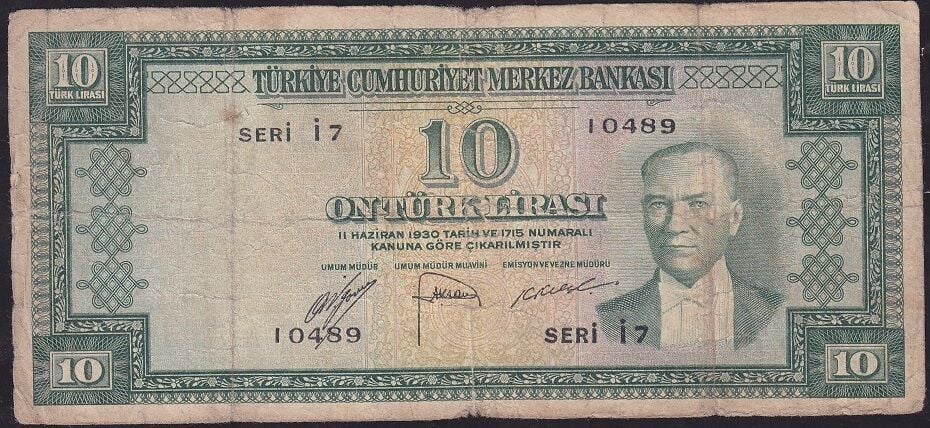 5.Emisyon 1.Tertip 10 Lira İ7 10489 Çok Temiz