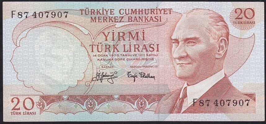 6.Emisyon 3.Tertip 20 Lira F87 407907 Çilaltı