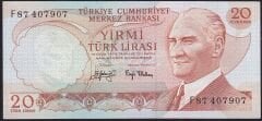 6.Emisyon 3.Tertip 20 Lira F87 407907 Çilaltı