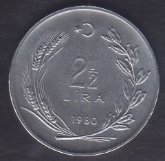 1980 YILI 2.5 LİRA FAO ÇİLALTI ÇİL ESKİ PARA MEZAT
