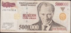 7.Emisyon 5 000 000 Lira J31 702814 Çok Temiz