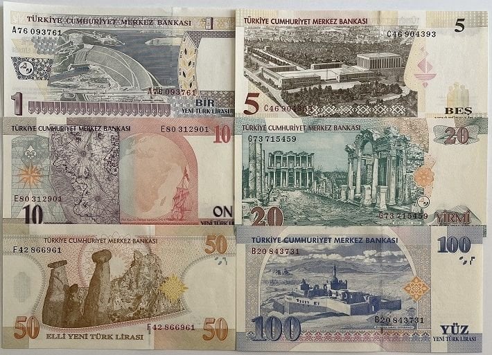 8.Emisyon Kağıt Para Seti Çil ( 1-5-10-25-50-100 lira )