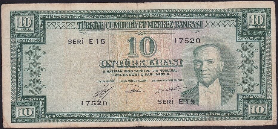 5.Emisyon 1.Tertip 10 Lira E15 17520 Çok Temiz