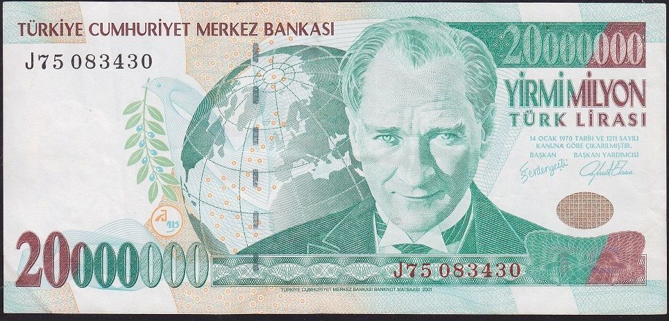 7.Emisyon 20 000 000 Lira J75 083430 Çok Temiz+