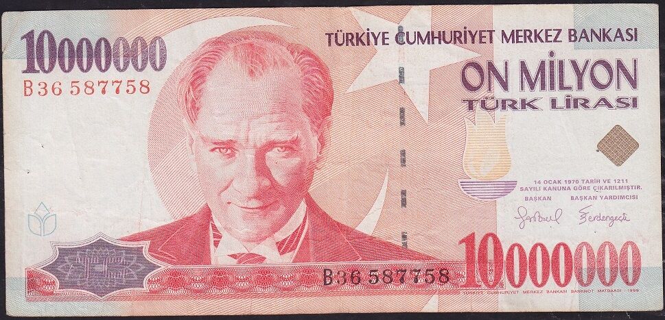 7.Emisyon 10 000 000 Lira B36 587758 Çok Temiz