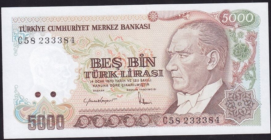 7.Emisyon 2.Tertip 5000 Lira C58 233384 Çil