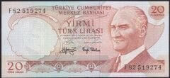 6.Emisyon 3.Tertip 20 Lira F82 519274 Çilaltı Çil