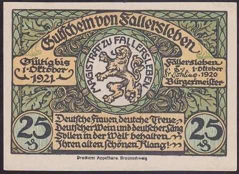 ALMANYA 25 PFENNİNG NOTGELD 1921 ÇİLALTI ÇİL