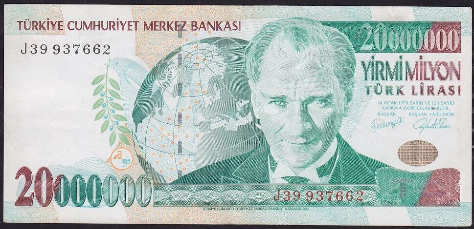 7.Emisyon 20 000 000 Lira J39 937662 Çok Temiz+