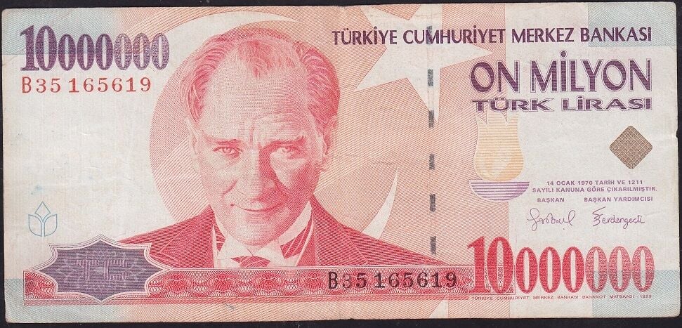 7.Emisyon 10 000 000 Lira B35 165619 Çok Temiz